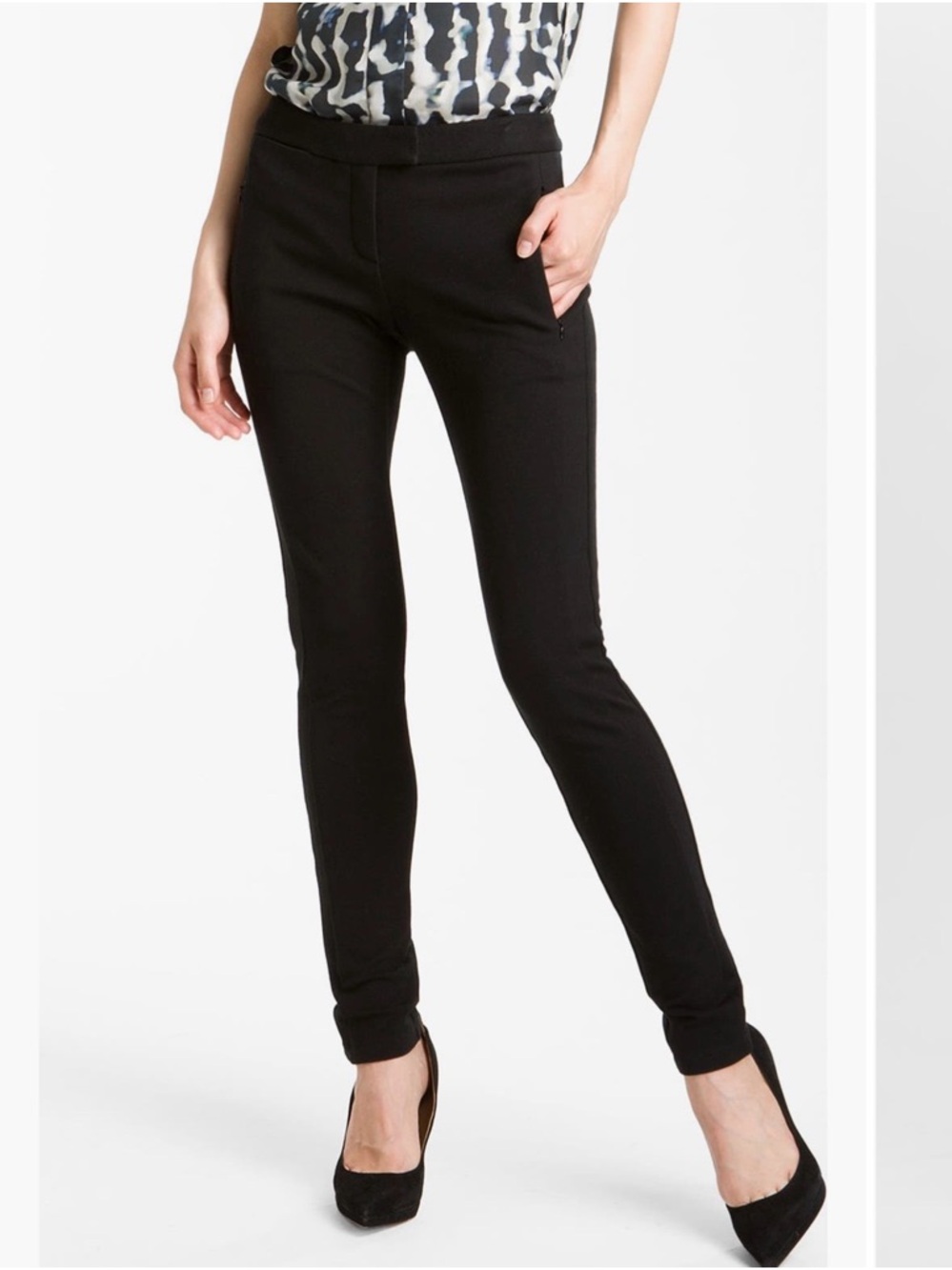 NWT Theory “Frayon” Black Slim Ponte Skinny Pants Sz10